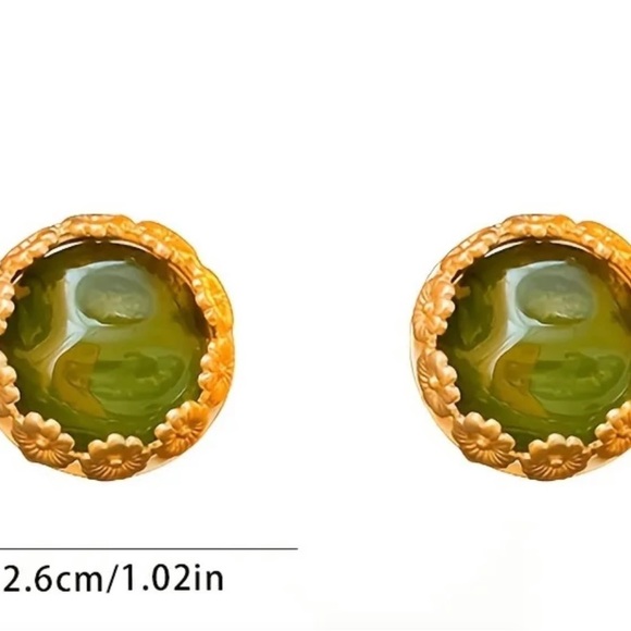 Green Vintage Look Goldtone Pierce Earrings BNWT - Picture 3 of 7